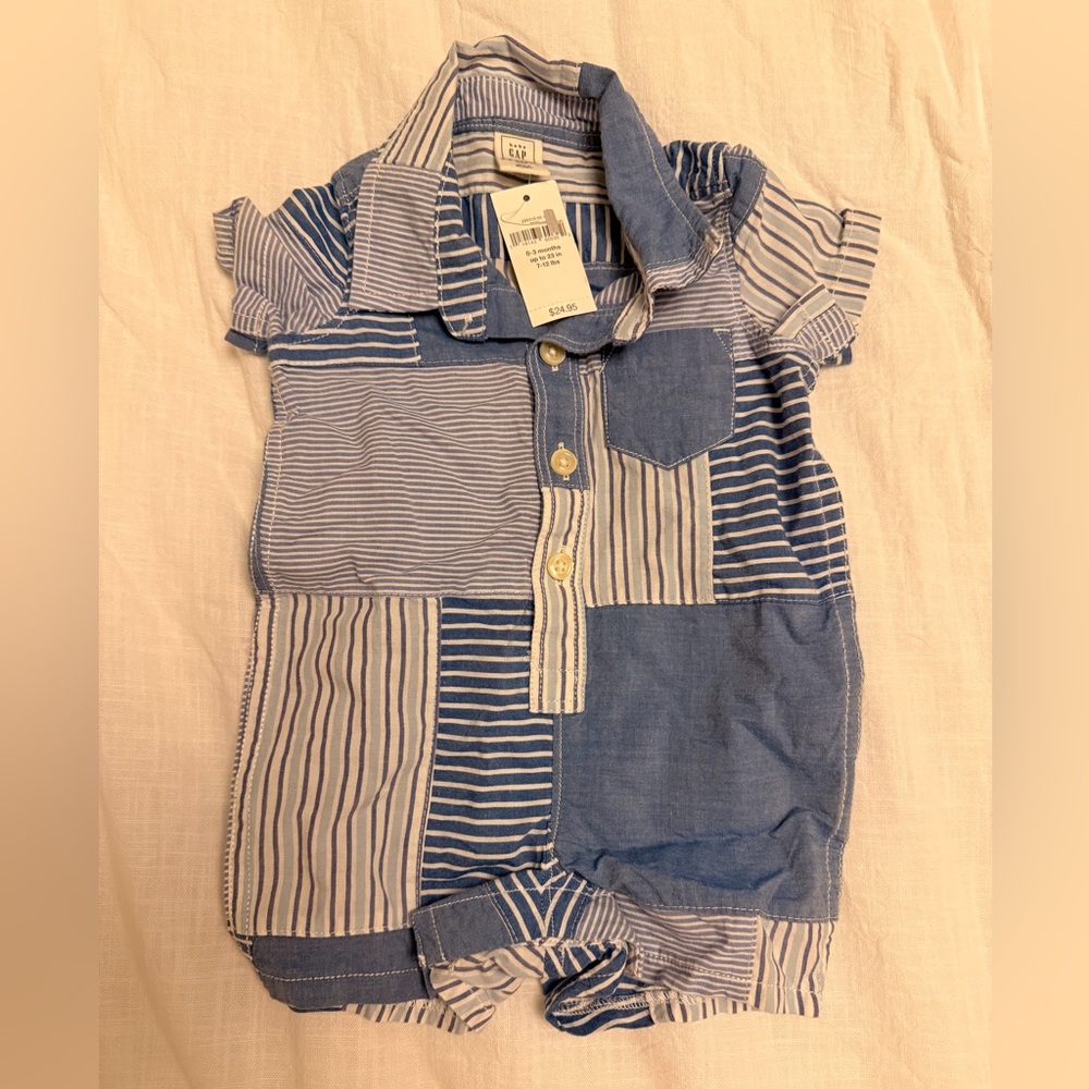 GAP Baby Blue and White Striped Romper